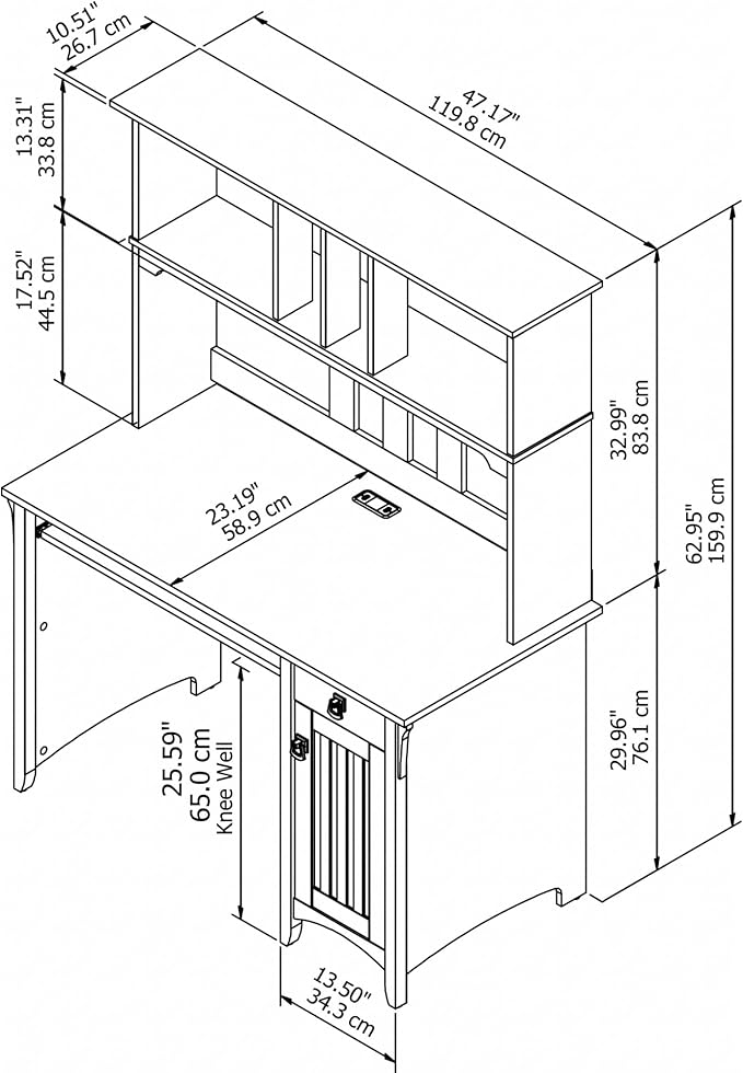 Bush Home Salinas Computer Desk with Hutch | Study Table with Drawers, Cabinets & Pullout Keyboard/Laptop Tray | Modern Home Office Desk in Cape Cod Gray | Work Desk with Storage