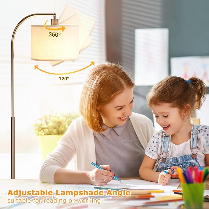 Ambimall Arc Floor Lamp with Remote and Stepless Dimmable Bulb, Colors Temperature & Brightness Adjustable, Floor Lamps for Living Room(Deep Beige Shade & Brown Pole)