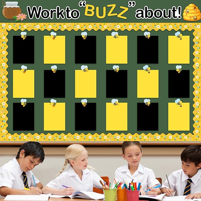Bee Student Work Display Bulletin Board Set Sunflower Bulletin Board Decorations Bee Classroom Decor Honeybee Paper Cutouts Inspirational Student Wow Work Display for Chalkboard Back to School Supplie