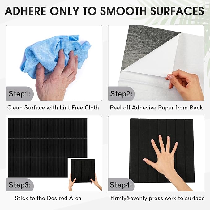 Honoson 12 Pack 47" x 35" Large Cork Board Alternative Felt Bulletin Board Wall Tiles with Safe Square Adhesive Large Roll Cork Tiles for Walls Organize Home Office Classroom Pin Panels (Black)