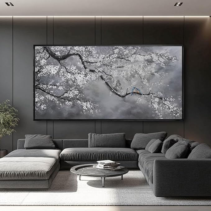 Kureful Nature Wall Decor Flowers White Pictures Art Bird Artwork Botanical Wall Art 29x58 Inch Hanging Art Wall Decorations for Office Bedroom