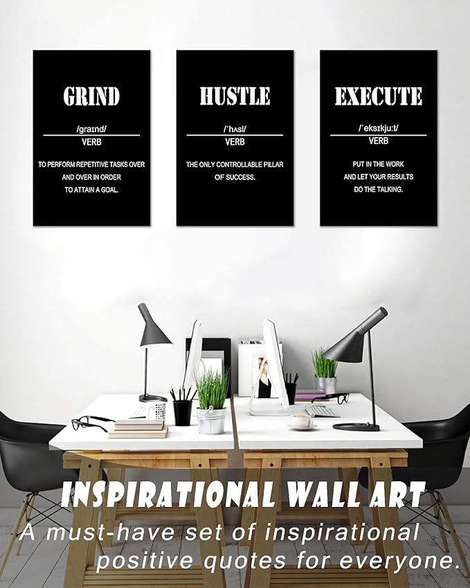 Drsoum Large 16x24 Inspirational Office Wall Art Motivational Wall Decor Quotes Wall Decror for Living Room Encouraging Canvas Posters for Bedroom Sayings - 16” x24” x3 PCS (FRAMED)