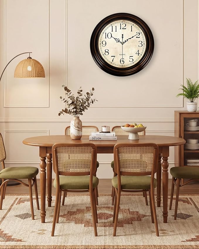Vintage Wall Clock 13 Inch Quartz Silent Non-Ticking Analog Clock Battery Operated Rustic Round Decorative Clock for Living Room Kitchen Home Office Classroom