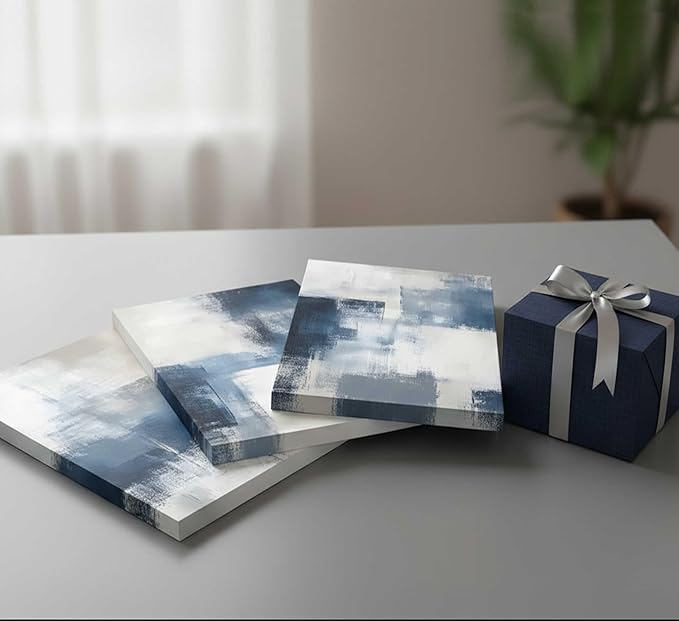 3 Pcs Navy Blue Abstract Canvas Wall Art Modern Minimalist Neutral Blue and Grey Paintings Pictures Wall Decor Poster Print Artwork for Living Room Bedroom Office Home Decoration