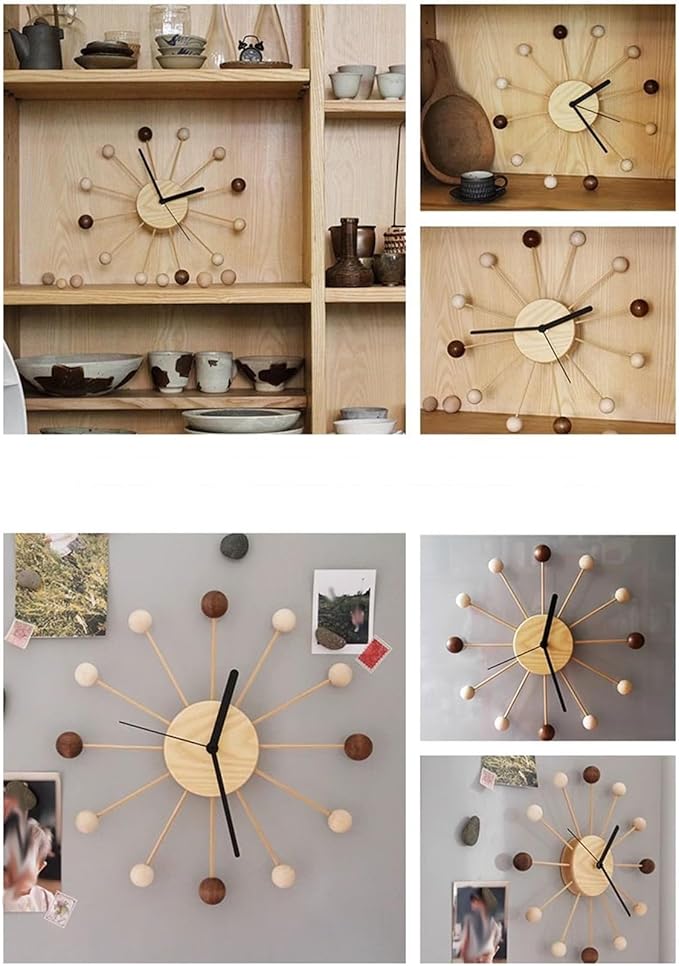 Wall Clock Planet Wall Clock Living Room Household Creative Mute Clock Wooden Modern Simple Wall Clock Office Design Feeling Decor Clock (Color : A) (B One Size)