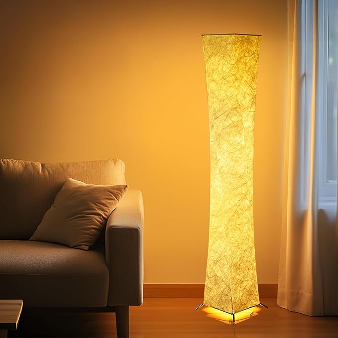 YIEONSHION Modern Floor Lamp with Soft Light, 52 Inch, Remote Control for 3 Colors & Brightness, Energy Efficient LED Tyvek Fabric Shade for Bedroom, Living Room