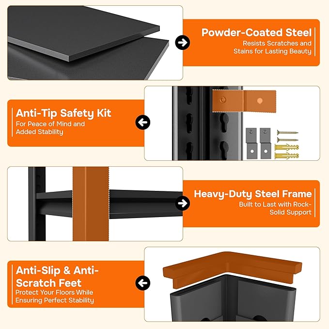 Tall Bookshelf, 6-Tier Book Shelf,Metal Bookshelves and Bookcases, Freestanding and Industrial Open Bookcase for Home Office, Living Room and Bedroom,45.3Wx15.7Dx77.4H
