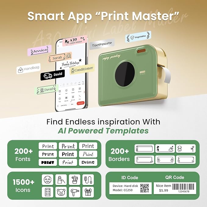 Phomemo Ribbon Label Maker with Waterproof Labels, A30 Bluetooth Mini Label Maker Machine with Tape 12mm 0.47 White, Portable Ribbon Printer Rechargeable for Gift Wrap, Cloth Name Tag, in/Outdoor Use