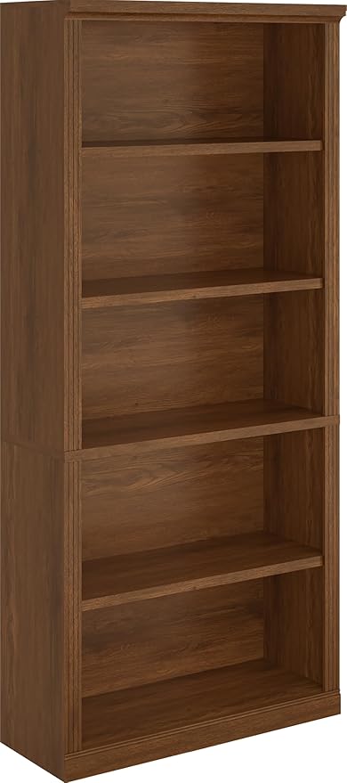5-Tier Bookshelf Basic Book Case, Wooden Storage Shelves Rustic Bookshelf, D:12.8" x W: 30.7" x H: 68.4", Sturdy Display Cabinet for Living Room, Library, Office, Bedroom, Classic Oak