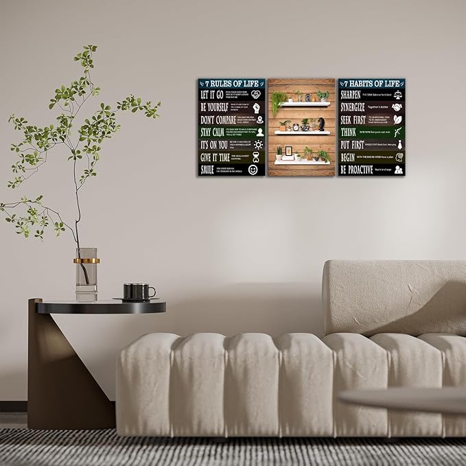 7 Rules of Life Motivational Wall Decor Inspirational Quotes Pictures Motivational Posters Framed Canvas Wall Art Prints Artwork Decor Ready to Hang in Living Room BedroomOffice Office