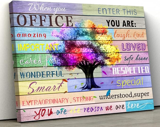 Inspirational Wall Art Office Motto Decor Quotes Colorful Tree Signs Pictures Wonderful Linen Painting Motivational Wall Decals for Home Office Room Decor Framed Canvas Prints 20x24 inches