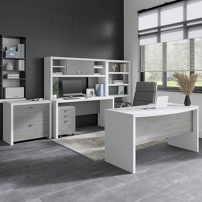 Bush Furniture Lateral File Cabinet with Satin Silver Hardware | Echo Collection 2 Drawer Filing Unit for Home Office or Professional | 31Wx20Lx30H