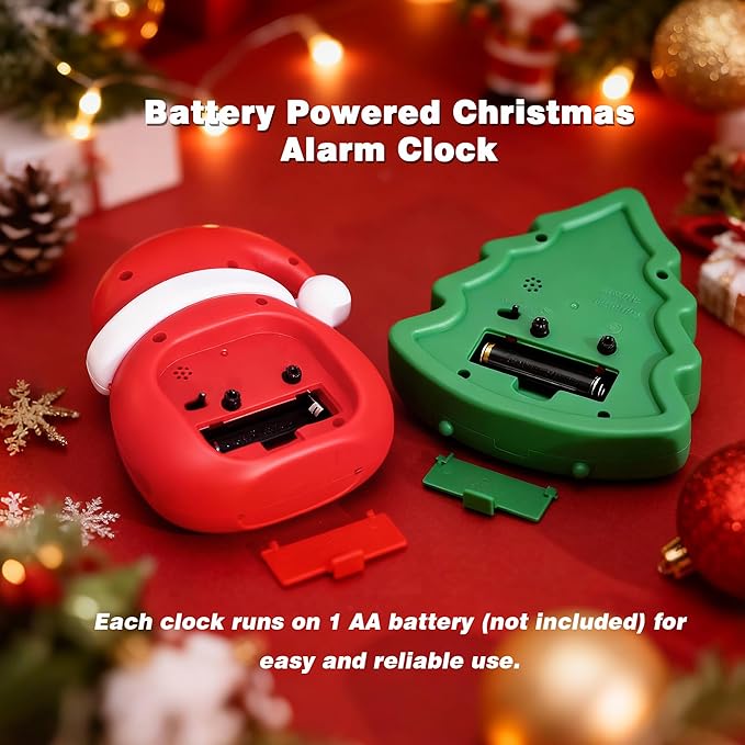 AYRELY® Christmas Alarm Clock Gift Set – 2 Silent Analog Clocks (Santa Hat & Christmas Tree), Ready-to-Gift Holiday Edition for Kids & Family, with Festive Gift Box