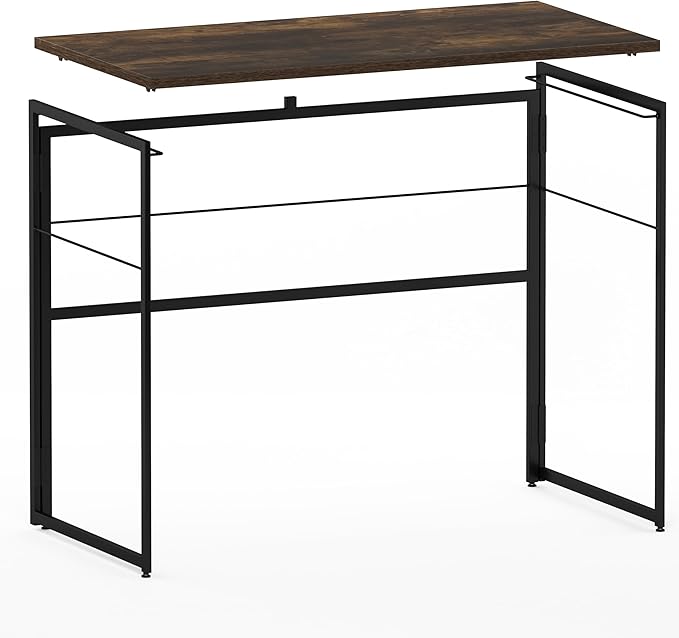 Furinno Riau No Tool/No Assembly/Folding Metal Frame Computer Desk, Rustic Oak/Black, 39 Inch