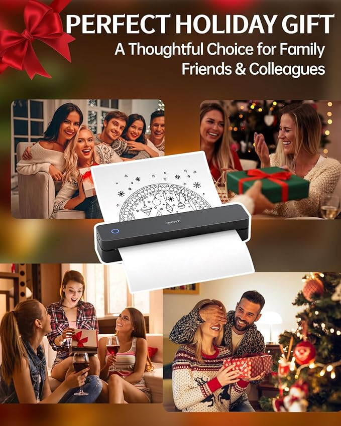 Inkless Portable Printer for Travel, Wireless Thermal Printer Supports 8.5 x 11" US Letter, A4, MT610Pro 300DPI Small Bluetooth Printers Compatible with iOS Android Laptop for Home Office Car, Black