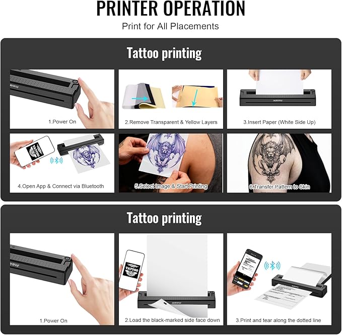 2026 New 2 in 1 Tattoo Stencil & Document Printer, Wireless Bluetooth Thermal Printer - HD Fast Transfer, Portable Easy-to-Use for Tattoo Artists/Shops, Travel, Home, Office - Black