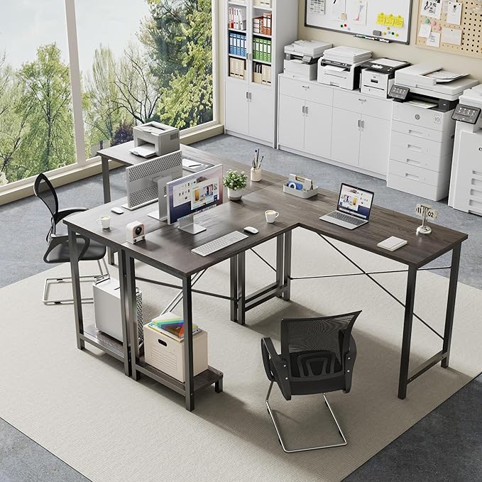 DUMOS L Shaped Desk, Computer Gaming Desks Corner Office Table with CPU Shelf for Home Study Writing Work Station 50 Inch, Grey