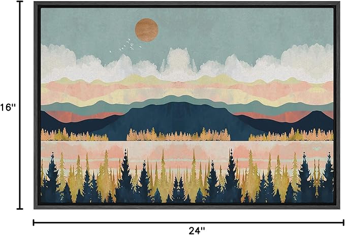 SIGNFORD Framed Canvas Print Wall Art Woodland Nursery Decor Mountain, Forest & Lake Abstract Wilderness Modern Art Rustic Scenic Colorful for Living Room, Bedroom, Office - 16"x24" Black