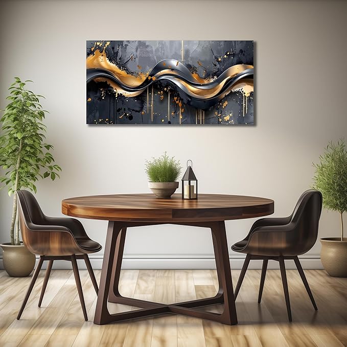 AOZEMI Abstract Wall Art Black Canvas Art Gold Wall Decor Paintings Artwork Print Pictures for Bedroom Living Room 20"x40"