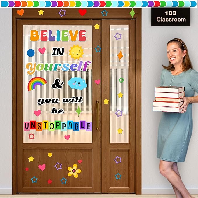 LioNergy Believe in Yourself Classroom Bulletin Board Decoration Set Motivational Cutouts Bulletin Board Wall Door Decor for Kindergarten Preschool Elementary Middle School