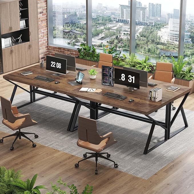 HSH Rustic Computer Desk, Large Executive Writing Study Work Desk for Home Office, Industrial Metal Wooden PC Laptop Long Desk Workstation, Modern Bedroom Living Room Table, Rustic Brown, 60 Inch