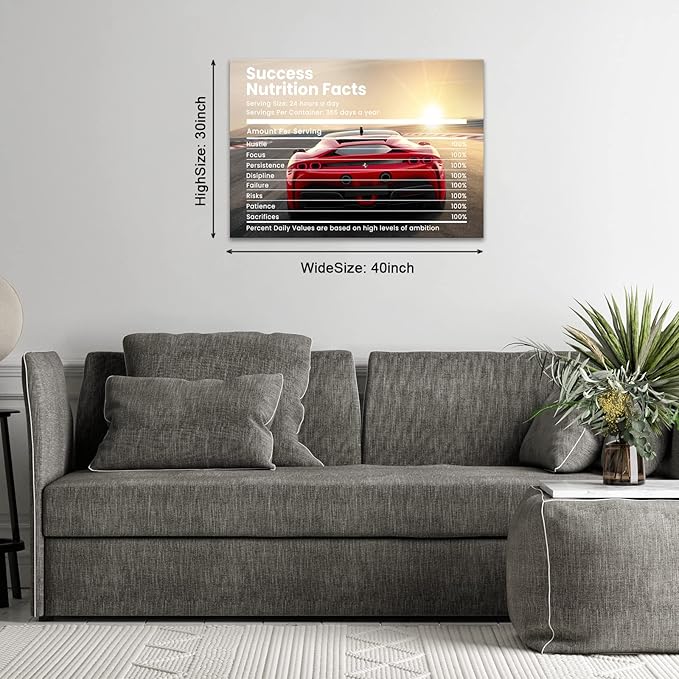 BWSPACE Inspirational Quotes Canvas Wall Art Success Nutrition Facts Wall Art Decor For Office Living Room Modern Artwork Framed Ready To Hang