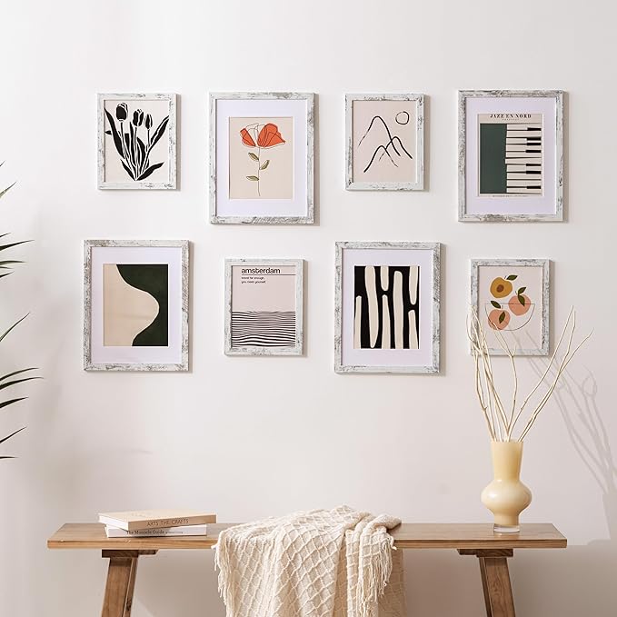 eletecpro 8x10 Picture Frames Set of 10, Picture Frame Collage Wall Decor Display 5x7 Photo with Mat or 8x10 without Mat, Home Decor Gallery Frame for Table Top or Wall Mounting, Distressed White