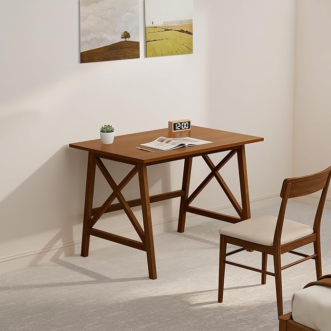 Modern Solid Wood Desk - 36" Simple Computer Table for Home Office Study Writing Workstation in Walnut, 36" W x 24" D