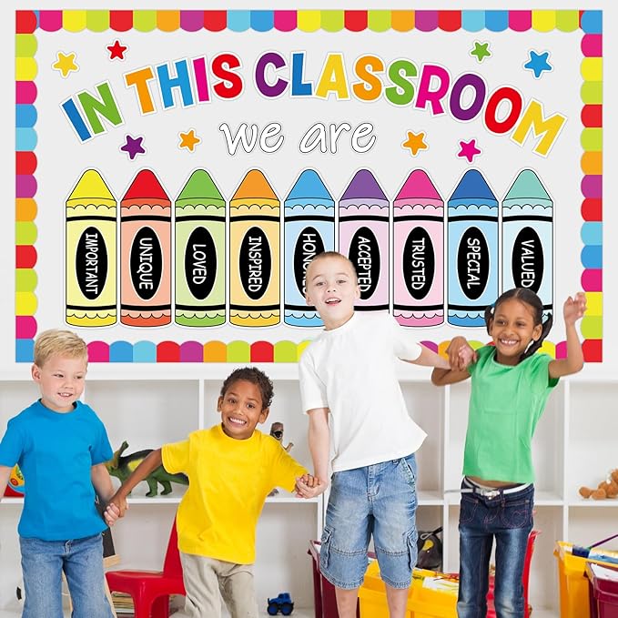 gisgfim Back to School Bulletin Board Decorations Colorful Crayon Paper Cutouts Crayon Motivational Word Bulletin Board Set for School Classroom Teacher Students Chalkboard Door Wall Decor Supplies