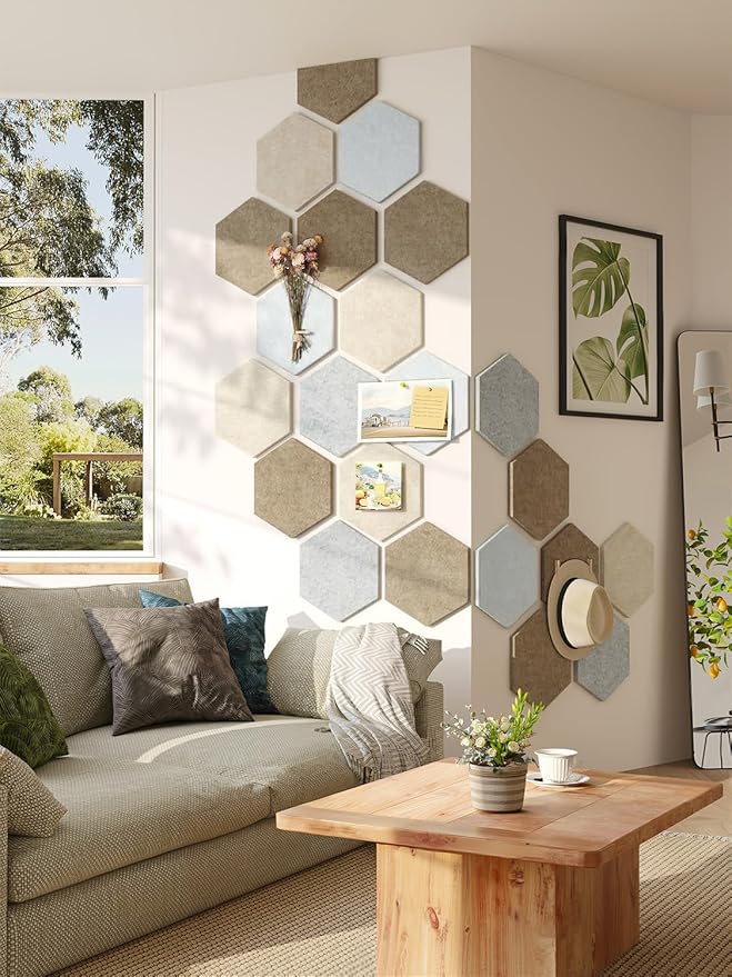 8 Pack Hexagon Felt Bulletin Board Tiles - 11.8" Large Thick Pin Board for Walls with 30 Push Pins, DIY Boards for Office Home School Decor, Aesthetic Hex Cork Board Alternative