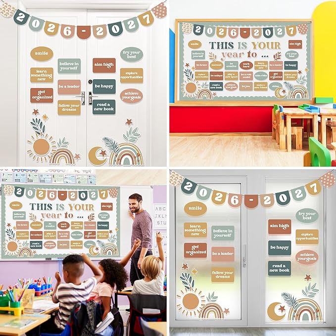 Classroom Bulletin Board Set Boho Motivational This is Your Year Decoration Retro Boho Inspirational Reading Welcome Back to School Bulletin Board Cutouts for Office Chalkboard Wall Door Decor Supply