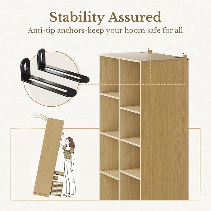 Bookshelf with Drawers, 73 Inches Fluted Tall Bookcase with Doors, Wooden Book Shelf with 4-Tier Storage Shelves for Home Office, Light Walnut