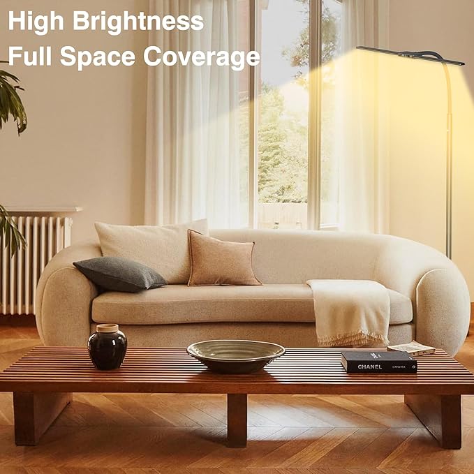 Rechargeable Floor Lamp Cordless with 8000mAh Battery, 15W Dual Head Adjustable Gooseneck LED Reading Lamp, Battery Operated Cordless Floor Lamp for Home, IP54 Rated