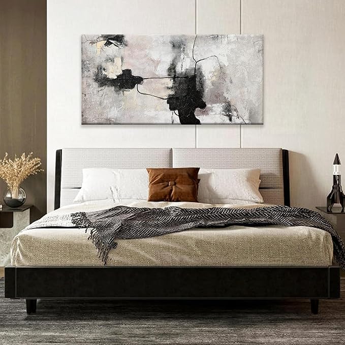 QSQ Black And Off-White Abstract Wall Art Minimalist Canvas Art Wall Decor Paintings Artwork For Walls Modern Abstract Art Prints Picture For Bedroom Hallway Office Home Wall Decor 20" W x 40" L