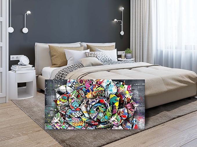 SIXTTART Flower Pictures Wall-Decor - Banksy Street Wall Art - Large Abstract Canvas Wall Art Ready To Hang Size 59" x 29"