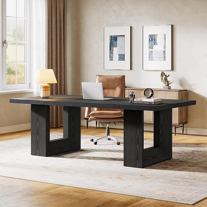 Tribesigns 62.99" Home Office Desk, Large Farmhouse Executive Desk, Computer Table for Office, Conference Room (Black)