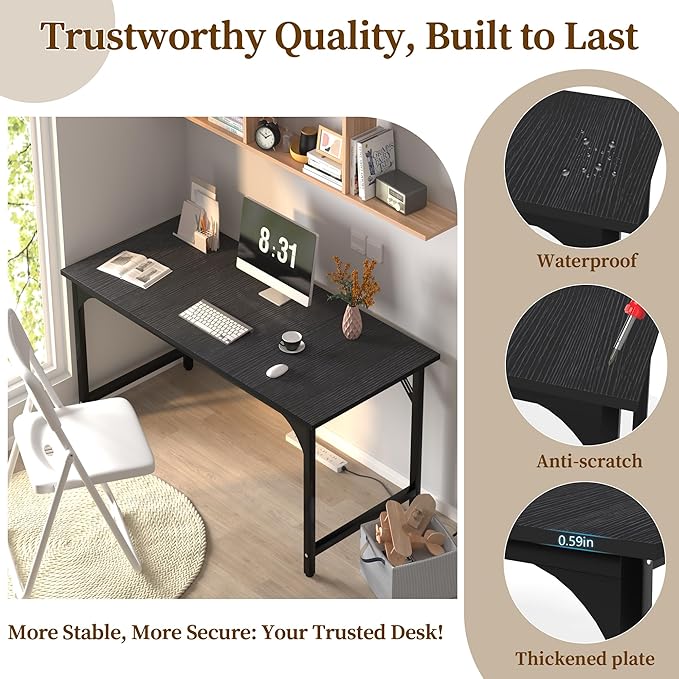 AZN Computer Desk, Office Desk 55'', Computer Desk for Work Study Writing Gaming, Office Desk w/ 24in Wide Desktop & Large Legroom, Home Office Desks w/Waterproof & Scratch-Resistant Surface