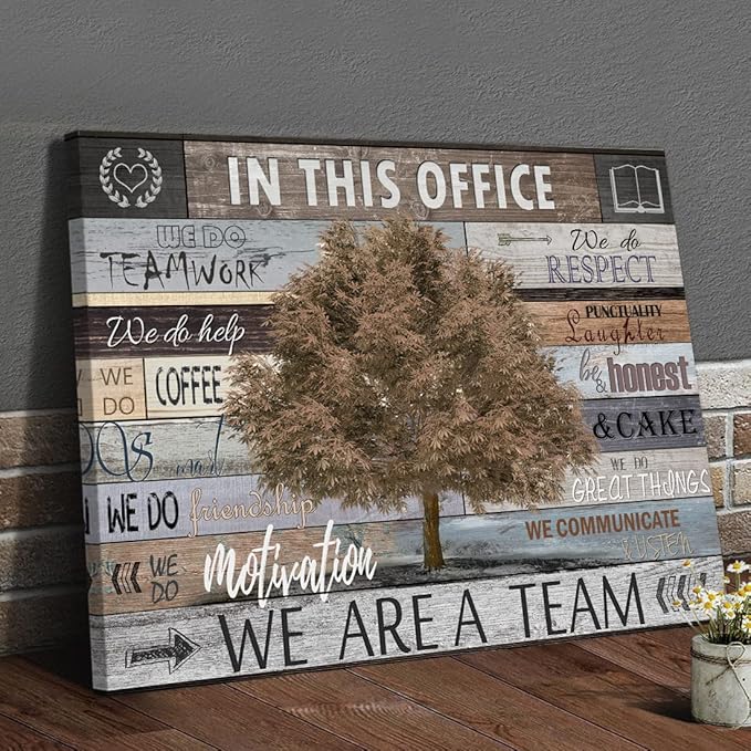 Vintage Office Artwork Wall Decor In This Office Motivational Posters Brown Maple Tree Picture Print on Canvas Inspiring Wall Art for Home School Office Decoration Framed Inspirational Gifts 12x16inch