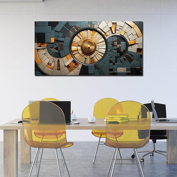 Abstract Canvas Wall Art for Living Room Bedroom Office Gold and Black Large Wall Art Geometric Abstract Picture Framed Wall Decor Modern Canvas Prints 29x59 In