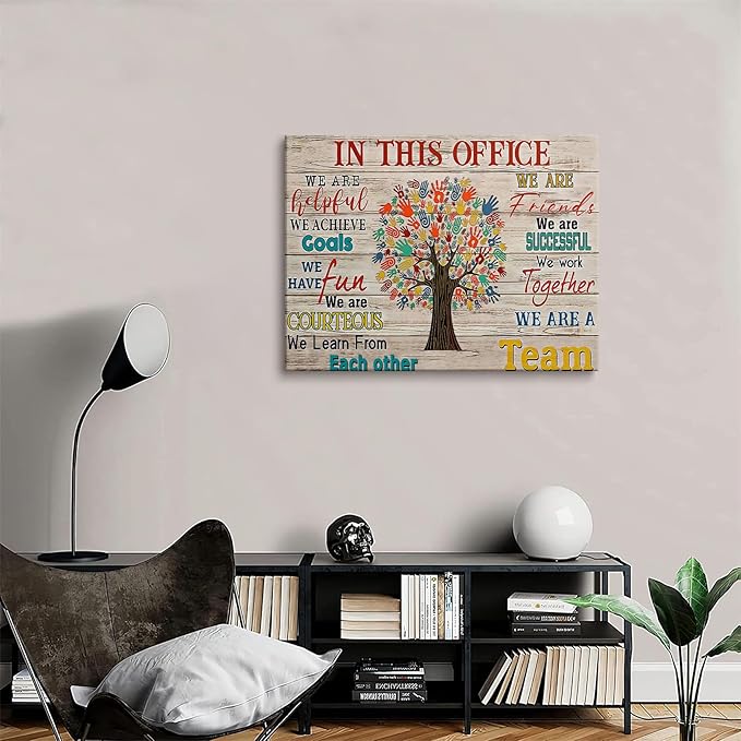HDXUFJQ Office Inspirational Wall Art In This Office Canvas Wall Decor Team Rules Motivation Positive Quotes Pictures Prints Teamwork Painting for Home Ready to hang(12"x16")