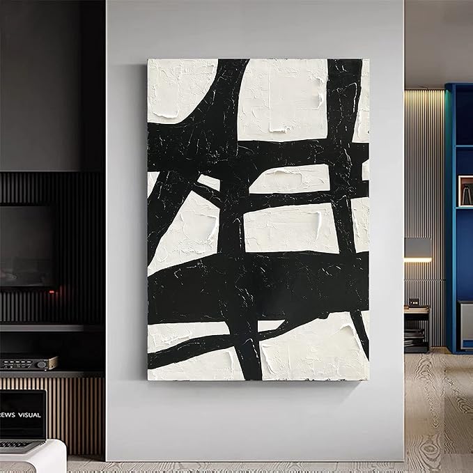 NANKAI Art Hand-drawn contemporary minimalist style oil painting, 40x28 inches, black and white abstract art, decorative wall hanging for home