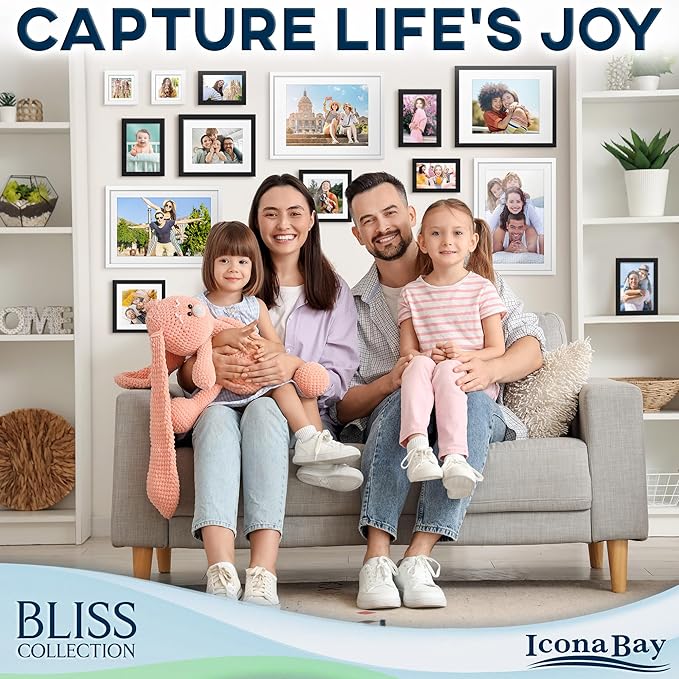 Icona Bay - 11x14 White Collage Picture Frame with Removable Mat for 5-4x6 Photos - Modern Style Engineered Wood Frame - Wall Mount Only - Bliss Collection