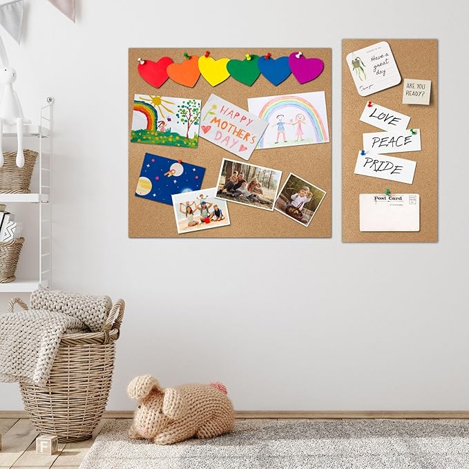 Cork Board 17 X 8 inch Self Adhesive Corkboards for Wall School Home Office 4 Pack Bulletin Boards with 100 Push Pins