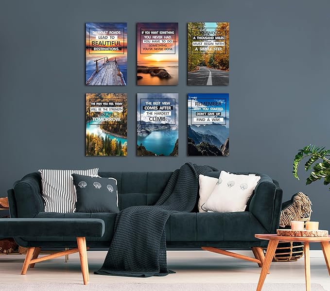 Motivational Quotes Motto,Inspirational Motivational Canvas Wall Art,scenery Painting,Modern Wall Art Suitable for Library, Office,Living ,Home,Gym Deco,Tabletop/Hanging| 6-pack(38x58cm) Framed