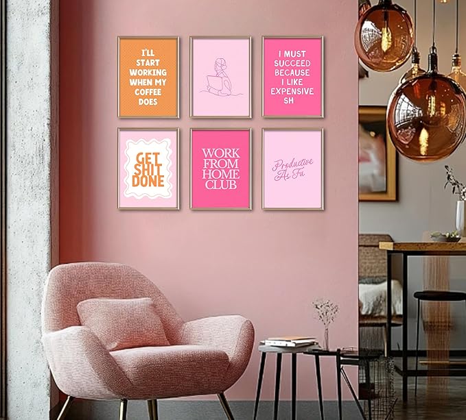 Motivational Wall Art for Women - 6 Pcs Set Pink Aesthetic 12"x16" Poster Prints - Home Office Inspirational Wall Decor Pictures - Positive Mindset Affirmations Quotes Artwork for Bedroom(unframed)