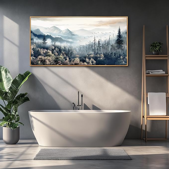 hyidecorart Large Canvas Wall Decor For Office Wood Framed Wall Art For Living Room Modern Bedroom Home Decoration Fog Forest Landscape Abstract Wall Paintings Stretched and Framed Pictures Artwork