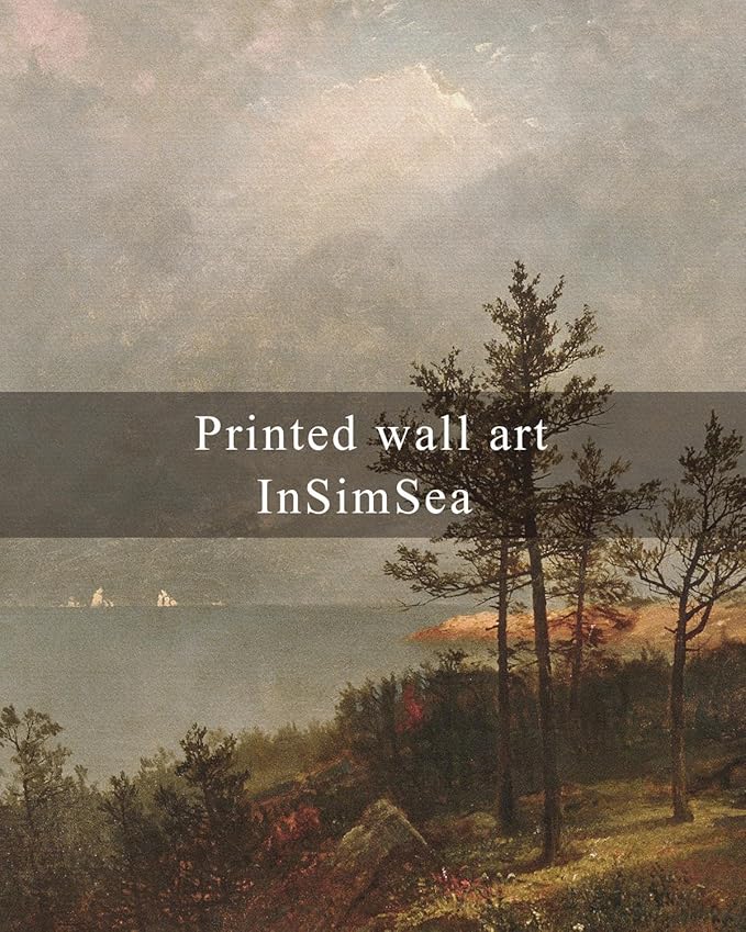 InSimSea Framed Canvas Print Art, Vintage Lakeside Pine Forest Landscape Painting, Rustic Farmhouse Cottage Decor for Hallway Wall Floating Shelf Desk Vanity Fireplace,10x8in, Neutral Tones