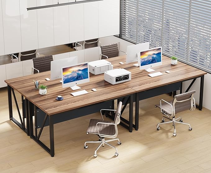 Tribesigns 63 inches Computer Desk, Modern Home Office Desk Writing Table for Workstation, Dark Walnut + Steel Leg, Cabinet not Included (Walnut, 63-inch)
