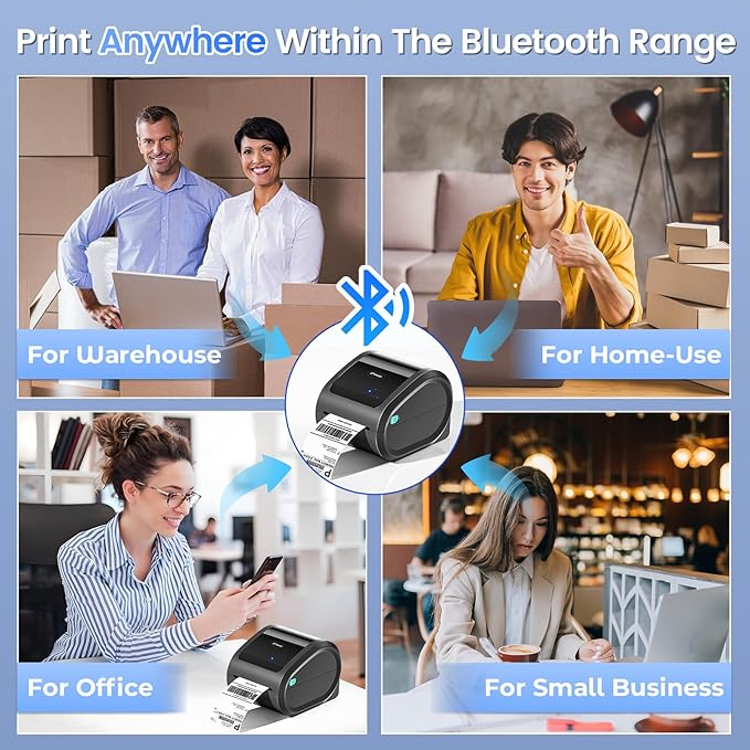 Bluetooth Shipping Label Printer with 1 Roll Labels - D520BT Thermal Label Printer, Thermal Printers with Built-in Label Holder, Come with 500PCS 4x6 White Labels (500 Labels/Roll)