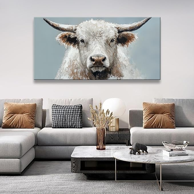 Suconvng Highland Cow Wall Art For Living Room Animal Canvas Art Wall Decor Print Rustic Farmhouse Cow Picture Cattle Painting Prints Artwork Picture For Bedroom Home Wall Decor 24x48 Inch